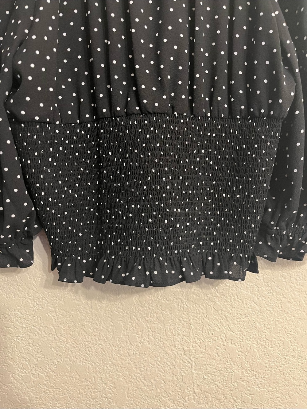 1. State Black and White Polka Dot Off-Shoulder Smocked Blouse - Picture 5 of 6